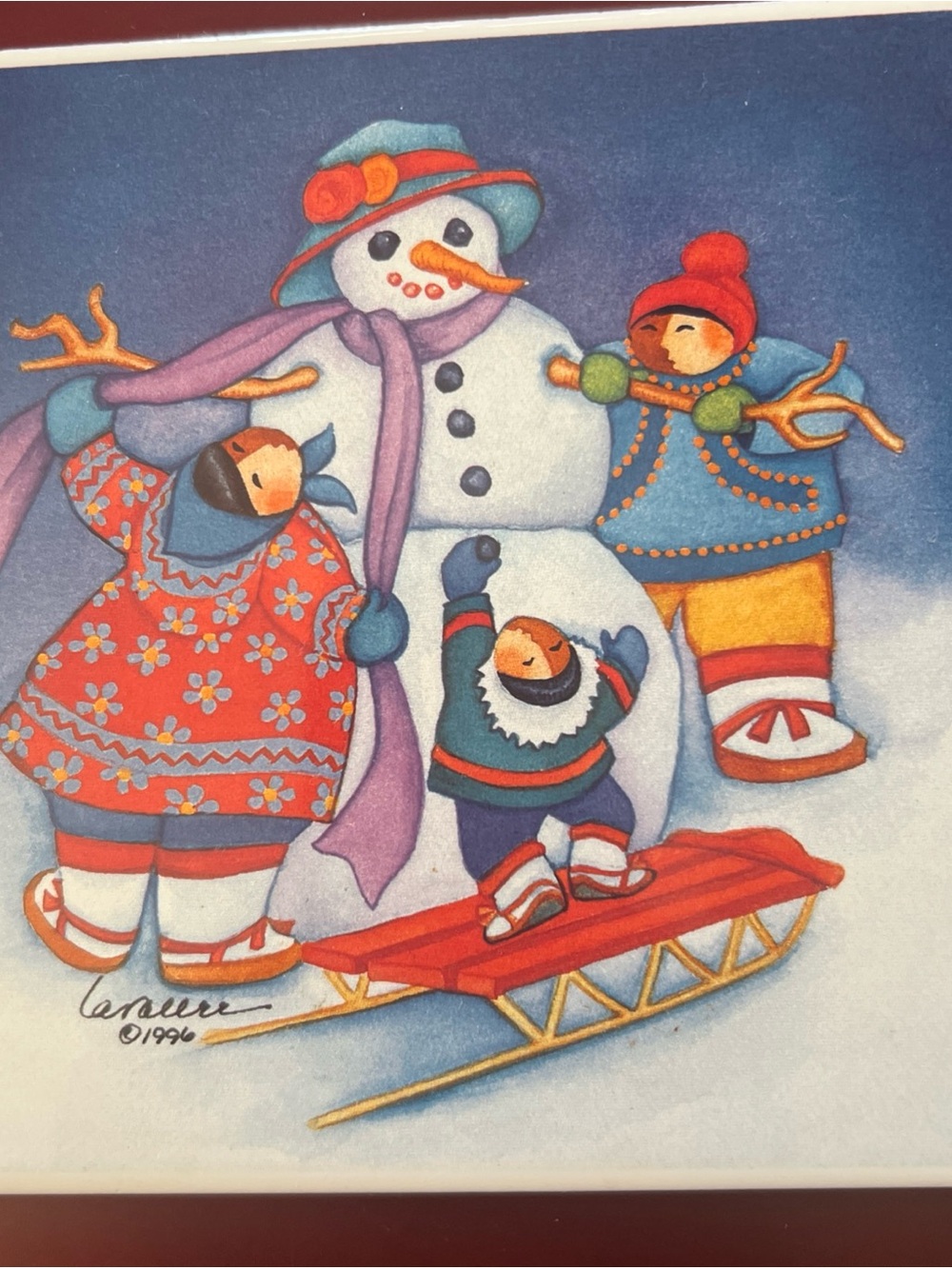 6” Tile Trivet "Snowman" by Alaskan artist Barbara Lavallee